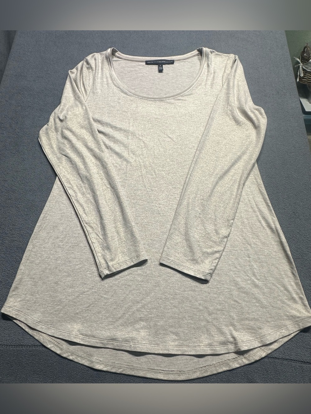 White House Black Market Silver Scoop Neck Long Sleeve Tee